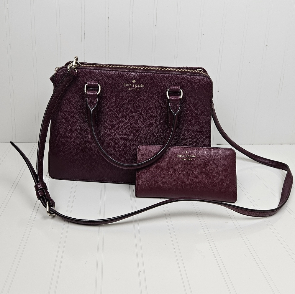 Kate Spade Lise Satchel Dark Red Plus Wallet